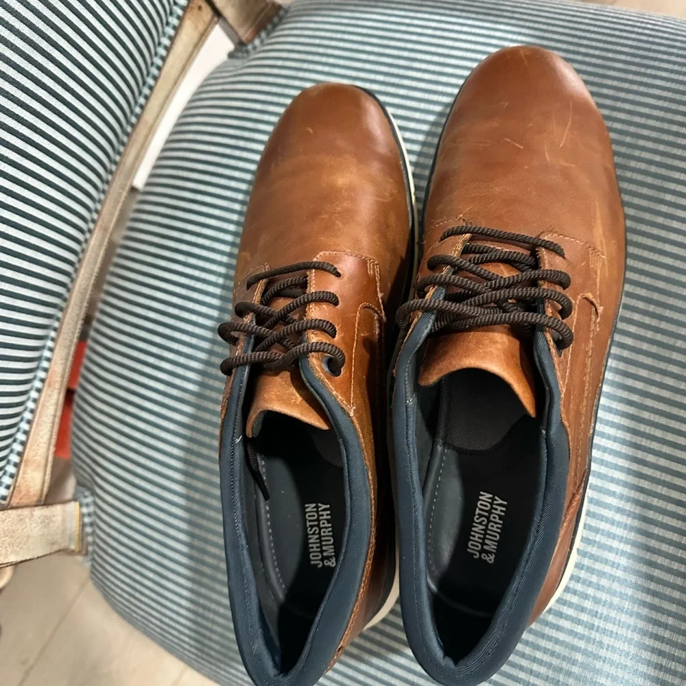 Johnston & Murphy Tan/Brown Leather Derby Lace-Up Shoes - Picture 6 of 7